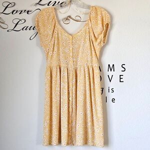 Pink Rose Peasant Mini Dress Small Yellow Daisy Print Cottagecore Prariecore